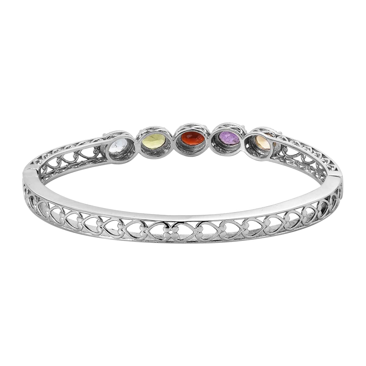 Multi Gemstone Bangle Bracelet in Stainless Steel (8.00 In) 6.90 ctw | Tarnish-Free, Waterproof, Sweat Proof Jewelry image number 4