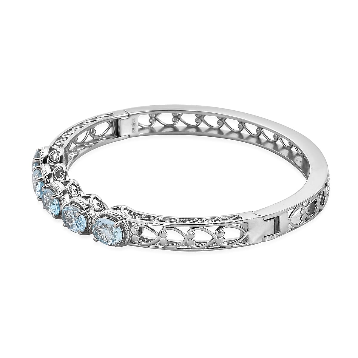 Sky Blue Topaz Bangle Bracelet in Stainless Steel (7.25 In) 7.25 ctw , Tarnish-Free, Waterproof, Sweat Proof Jewelry image number 3