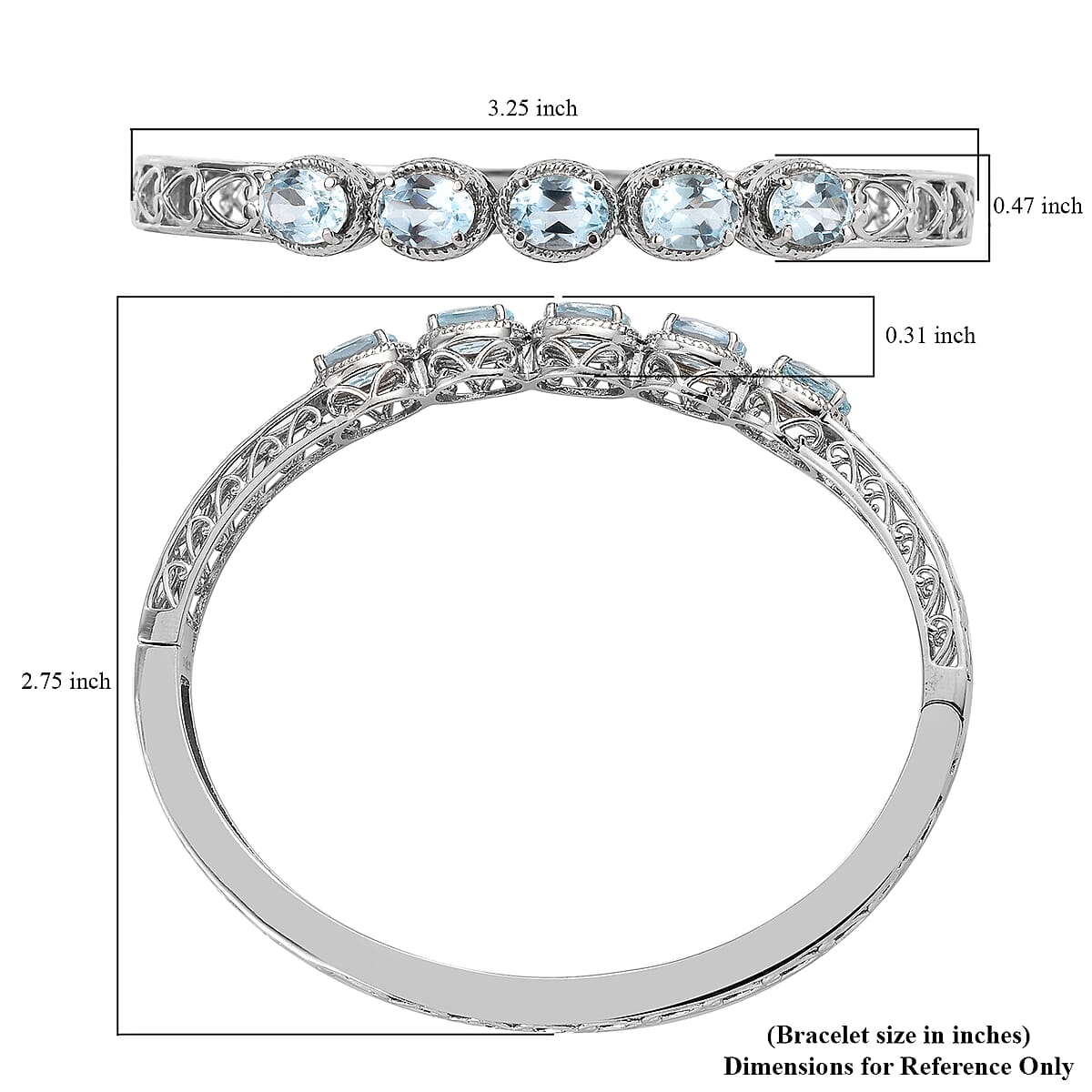 Sky Blue Topaz Bangle Bracelet in Stainless Steel (7.25 In) 7.25 ctw , Tarnish-Free, Waterproof, Sweat Proof Jewelry image number 5