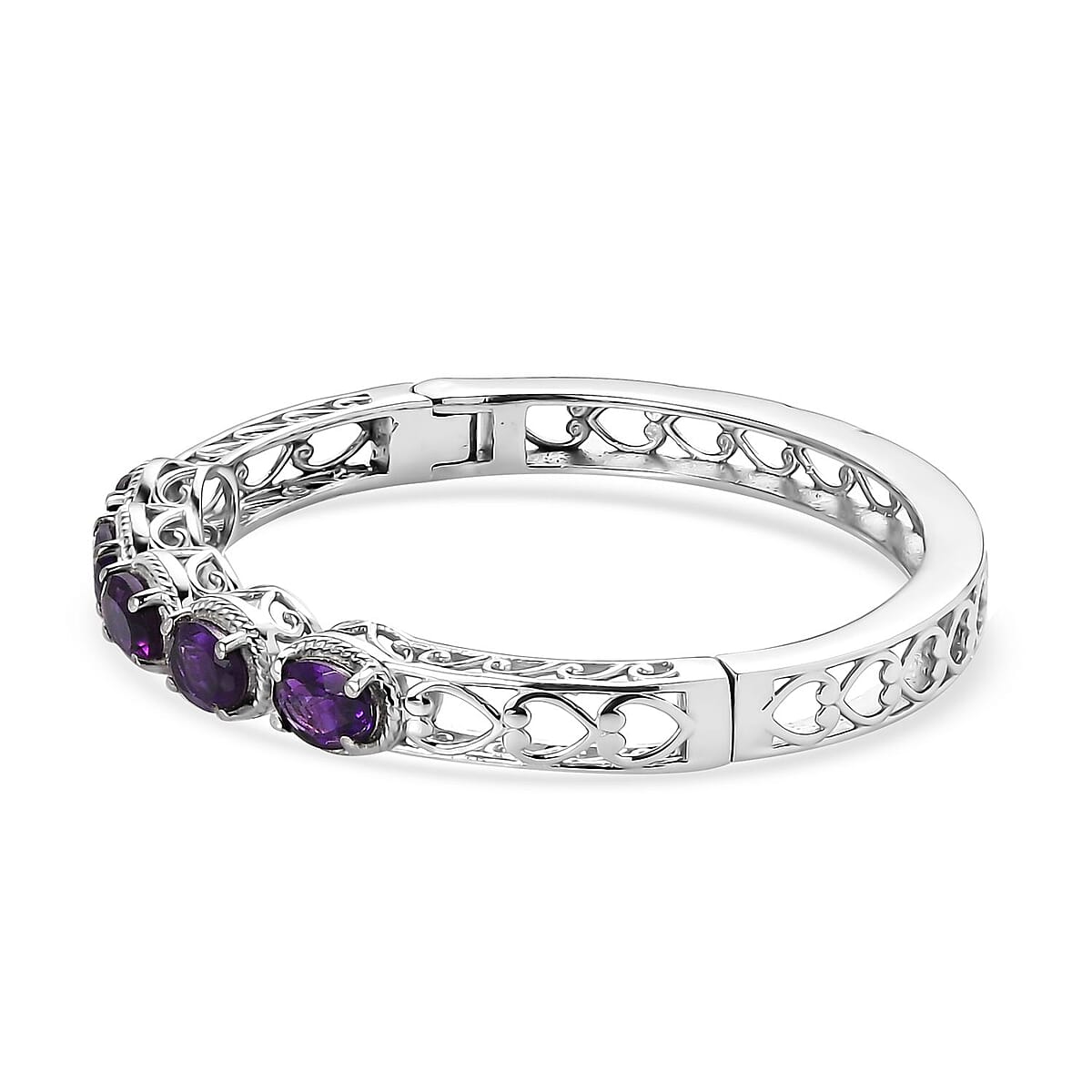 Amethyst Bangle Bracelet in Stainless Steel (6.50 In) 5.40 ctw | Tarnish-Free, Waterproof, Sweat Proof Jewelry image number 3