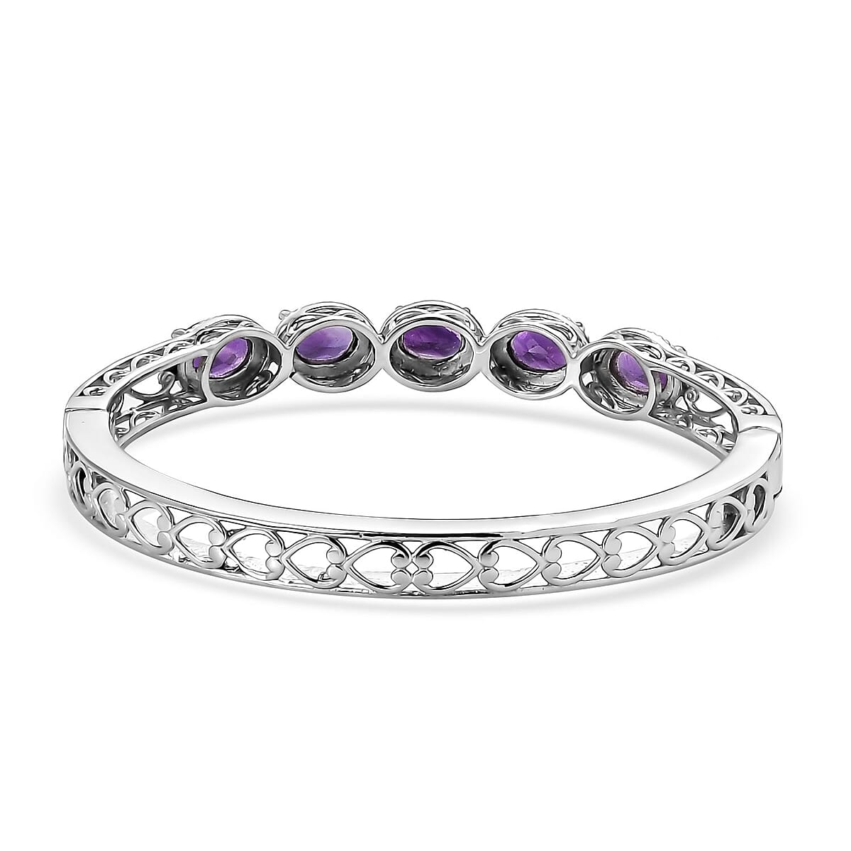 Amethyst Bangle Bracelet in Stainless Steel (6.50 In) 5.40 ctw | Tarnish-Free, Waterproof, Sweat Proof Jewelry image number 4