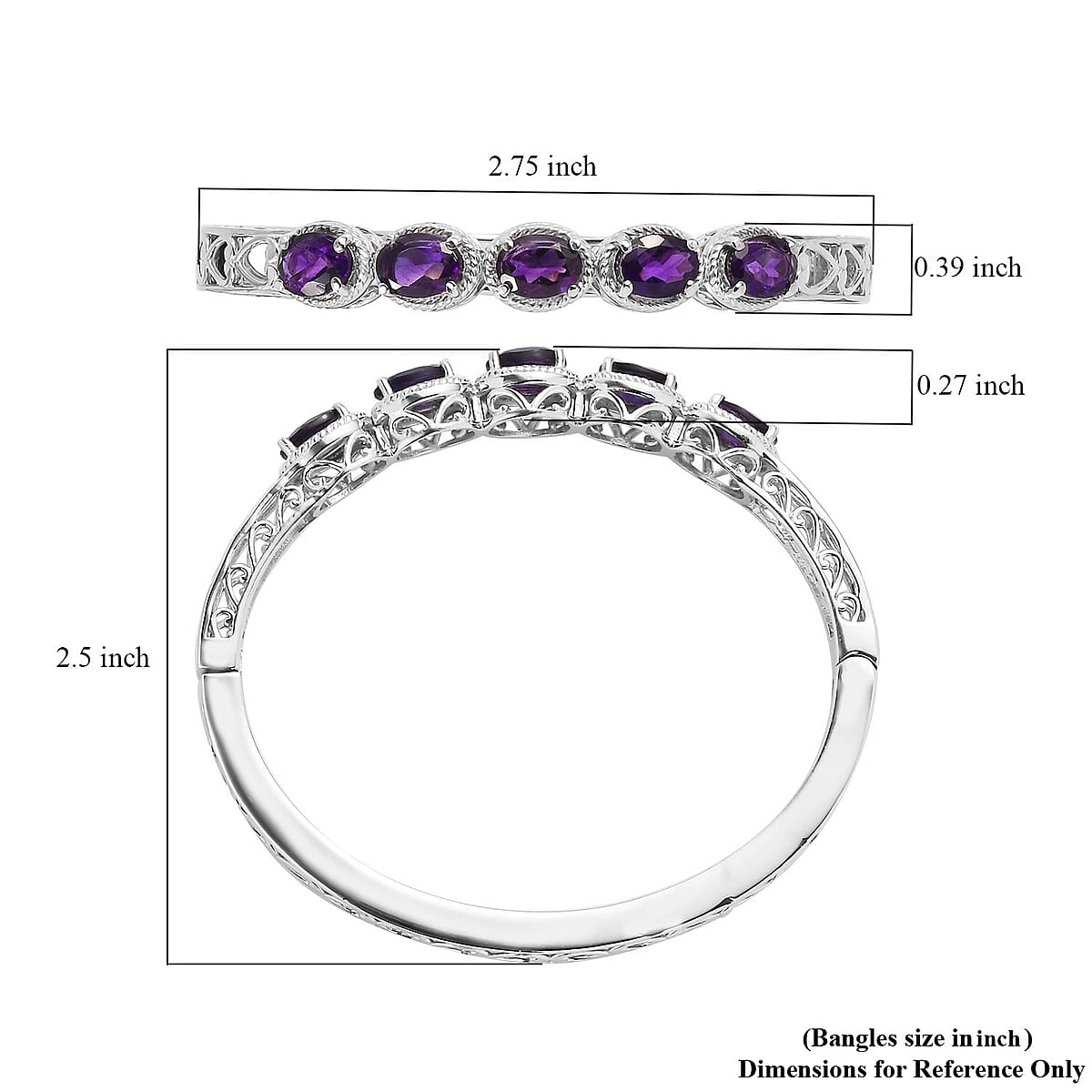 Amethyst Bangle Bracelet in Stainless Steel (6.50 In) 5.40 ctw | Tarnish-Free, Waterproof, Sweat Proof Jewelry image number 5