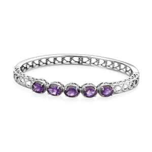 Amethyst Bangle Bracelet in Stainless Steel (8.00 In) 5.40 ctw | Tarnish-Free, Waterproof, Sweat Proof Jewelry