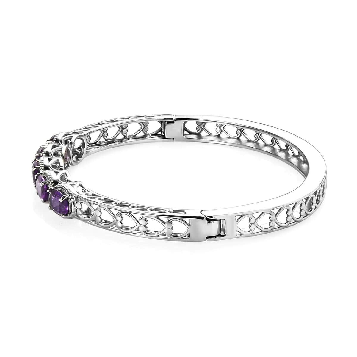 Amethyst Bangle Bracelet in Stainless Steel (8.00 In) 5.40 ctw | Tarnish-Free, Waterproof, Sweat Proof Jewelry image number 3