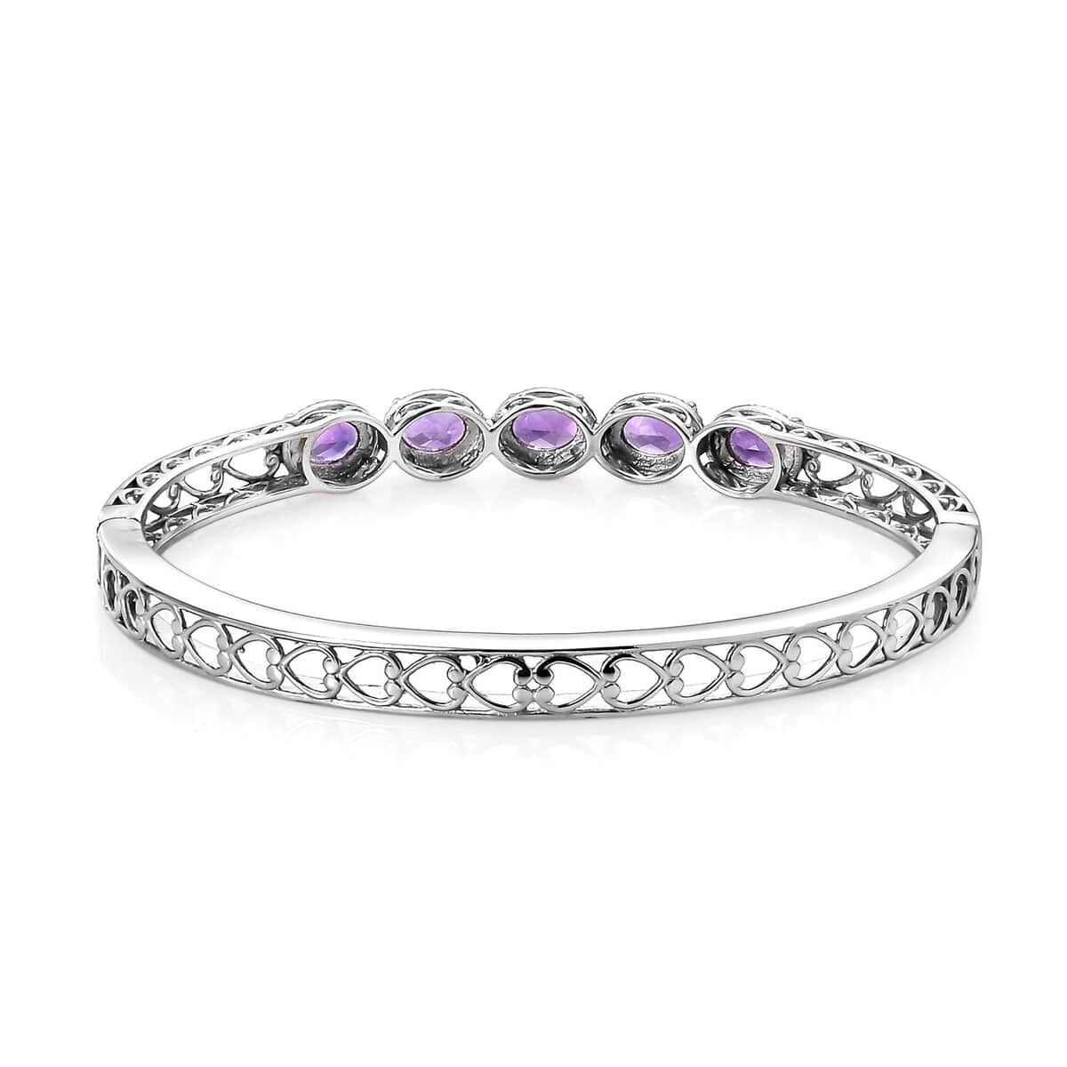 Amethyst Bangle Bracelet in Stainless Steel (8.00 In) 5.40 ctw | Tarnish-Free, Waterproof, Sweat Proof Jewelry image number 4