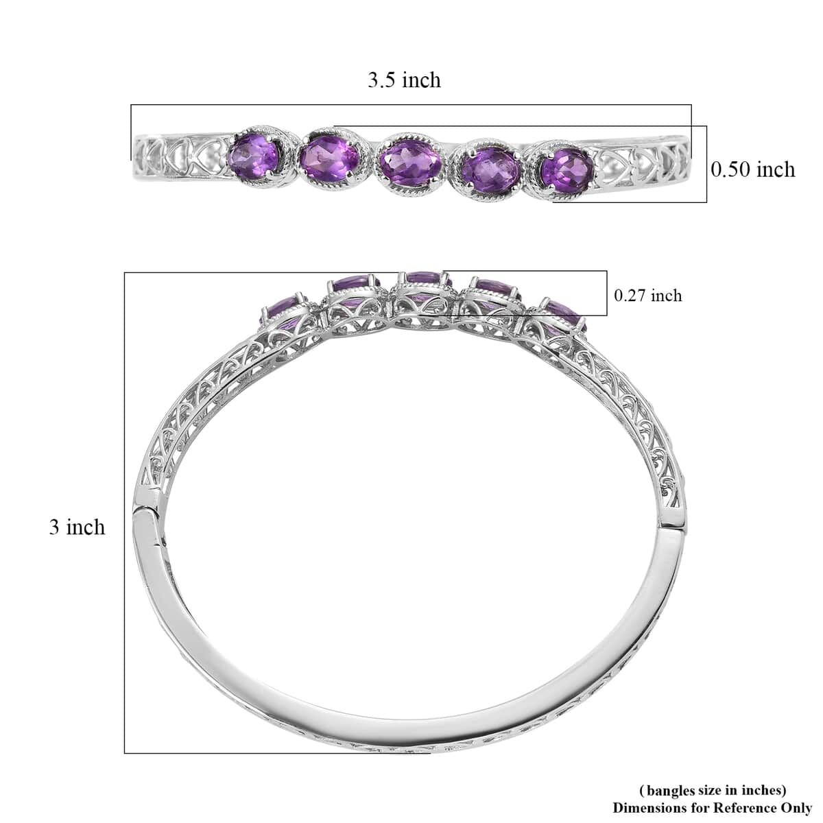 Amethyst Bangle Bracelet in Stainless Steel (8.00 In) 5.40 ctw | Tarnish-Free, Waterproof, Sweat Proof Jewelry image number 5