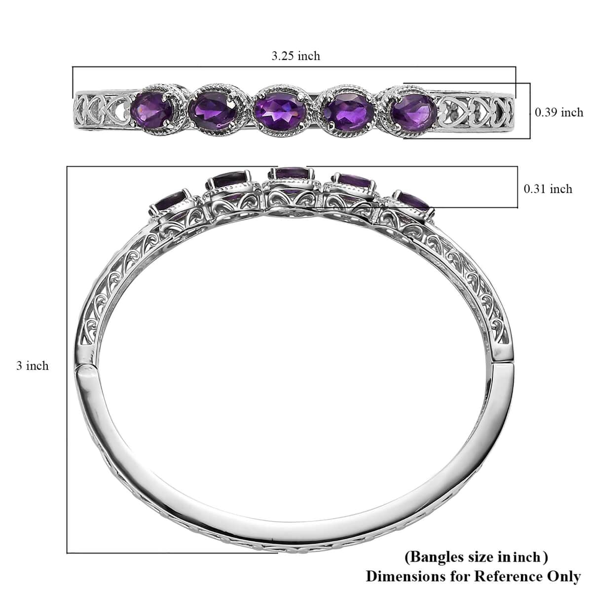 Amethyst Bangle Bracelet in Stainless Steel (8.00 In) 5.40 ctw | Tarnish-Free, Waterproof, Sweat Proof Jewelry image number 6