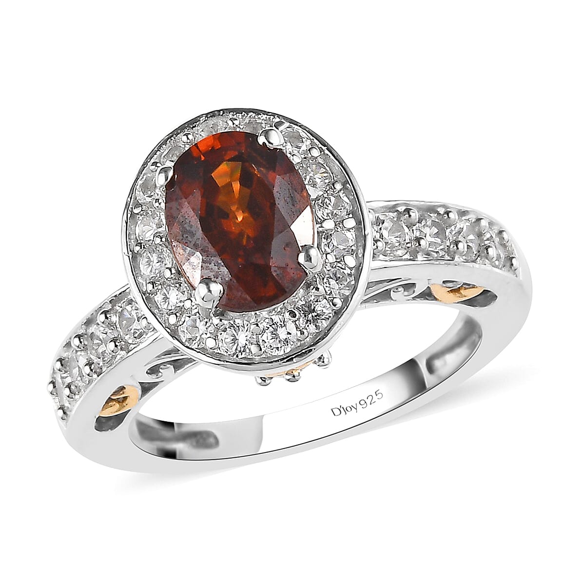 Red Zircon and White Zircon Halo Ring in Vermeil YG and Platinum Over Sterling Silver 2.65 ctw image number 0