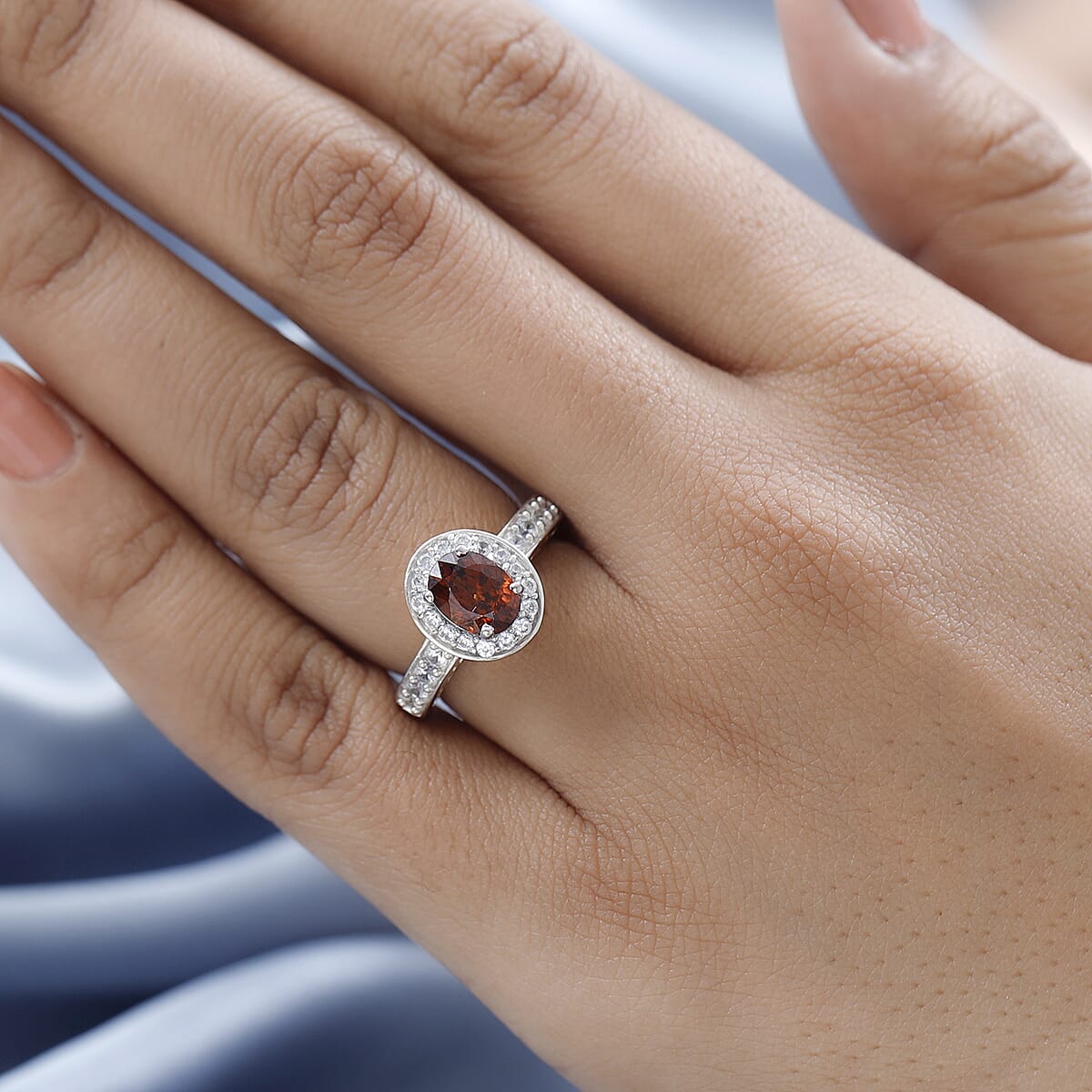 Red Zircon and White Zircon Halo Ring in Vermeil YG and Platinum Over Sterling Silver 2.65 ctw image number 2