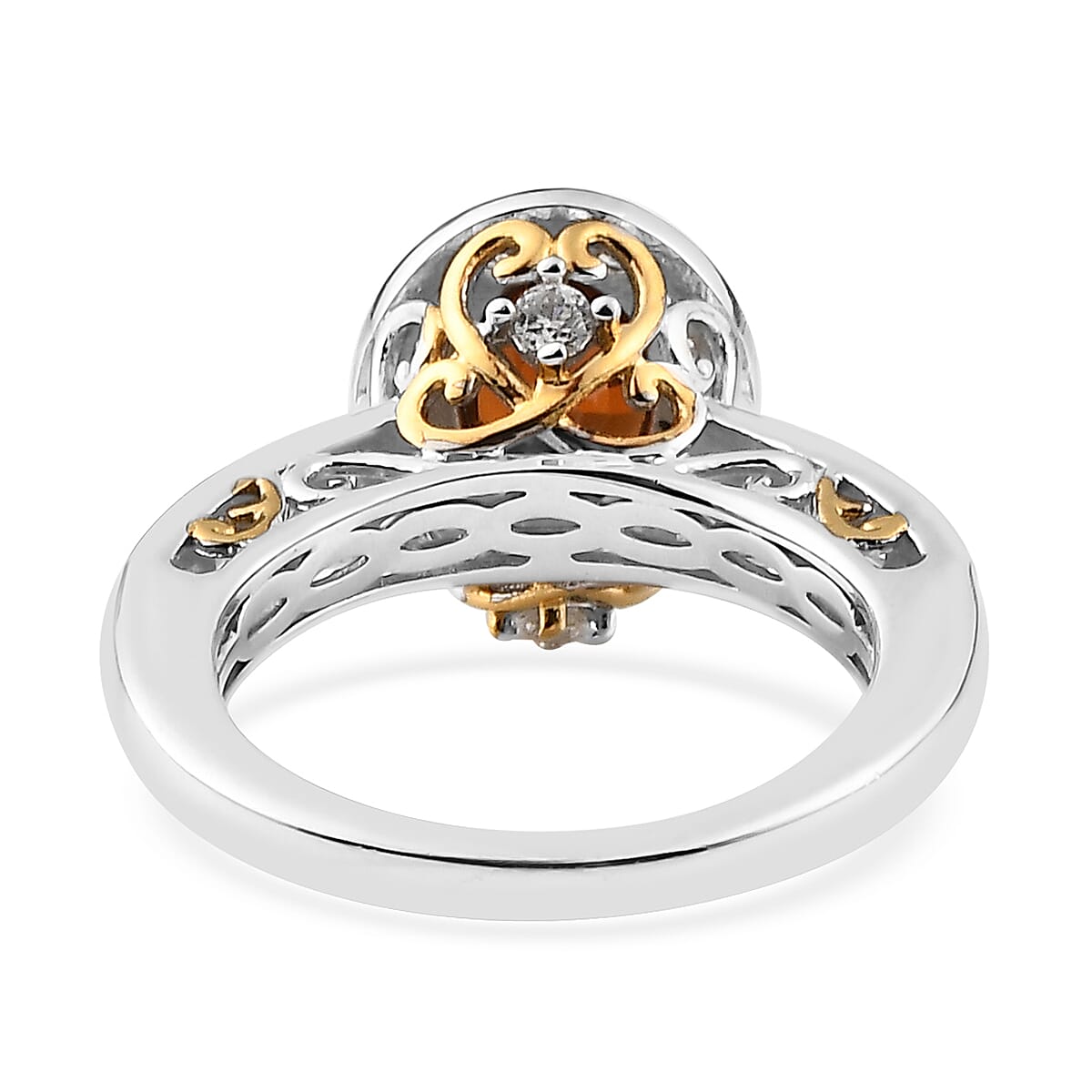 Red Zircon and White Zircon Halo Ring in Vermeil YG and Platinum Over Sterling Silver 2.65 ctw image number 4