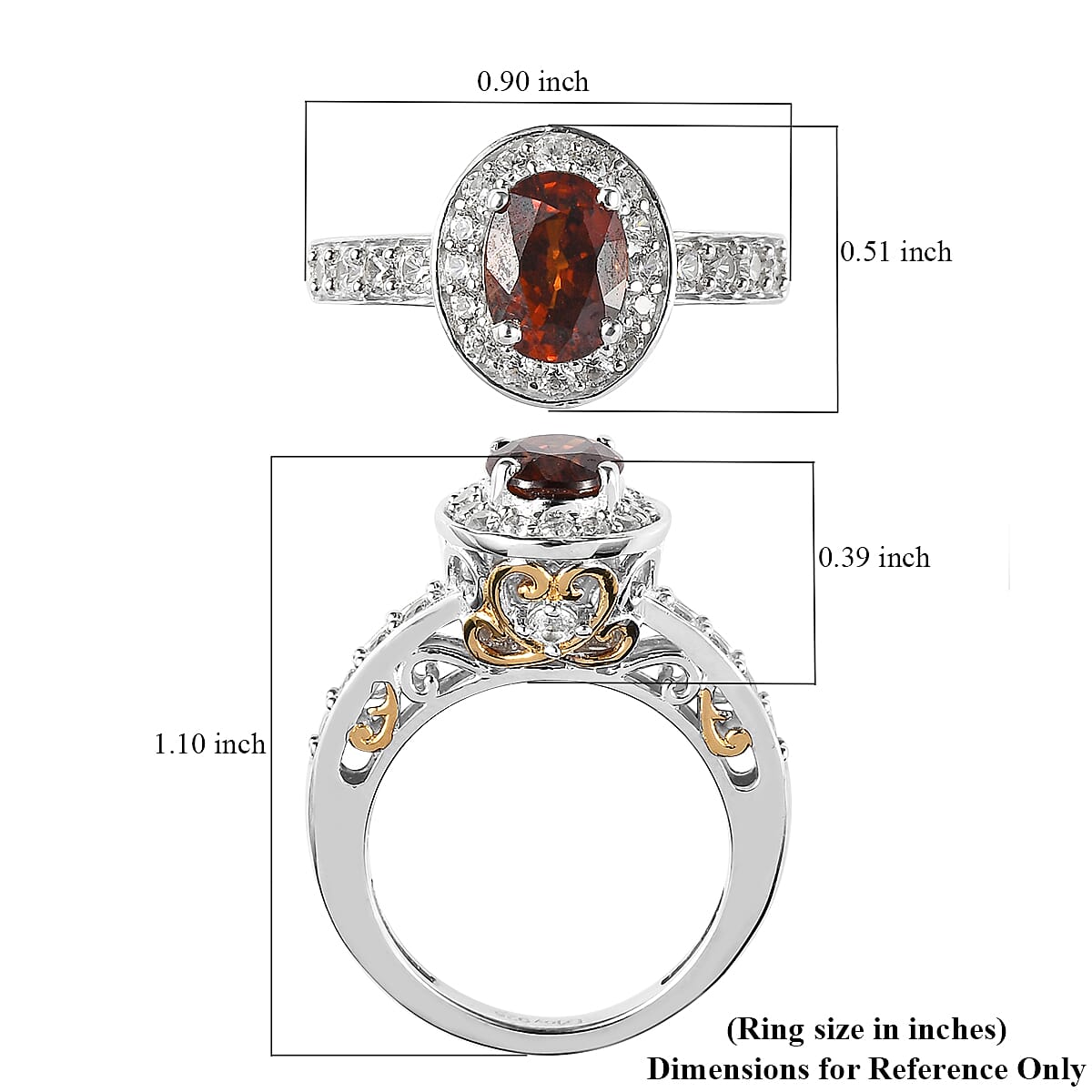Red Zircon and White Zircon Halo Ring in Vermeil YG and Platinum Over Sterling Silver (Size 10.0) 2.65 ctw