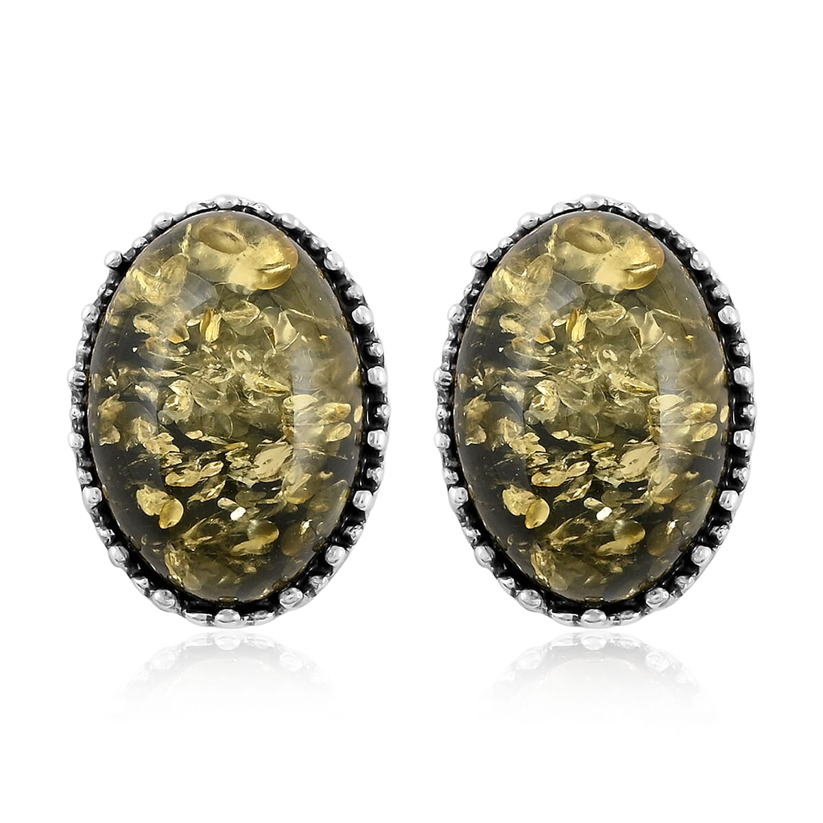 Green Amber Earrings in Sterling Silver