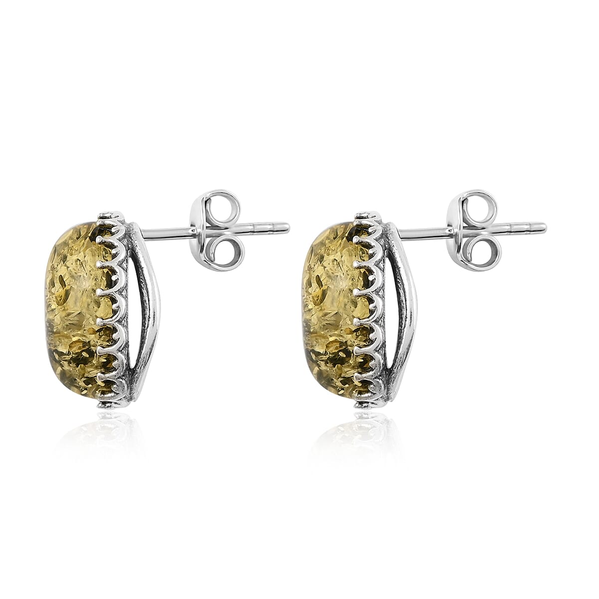 Green Amber Earrings in Sterling Silver image number 3