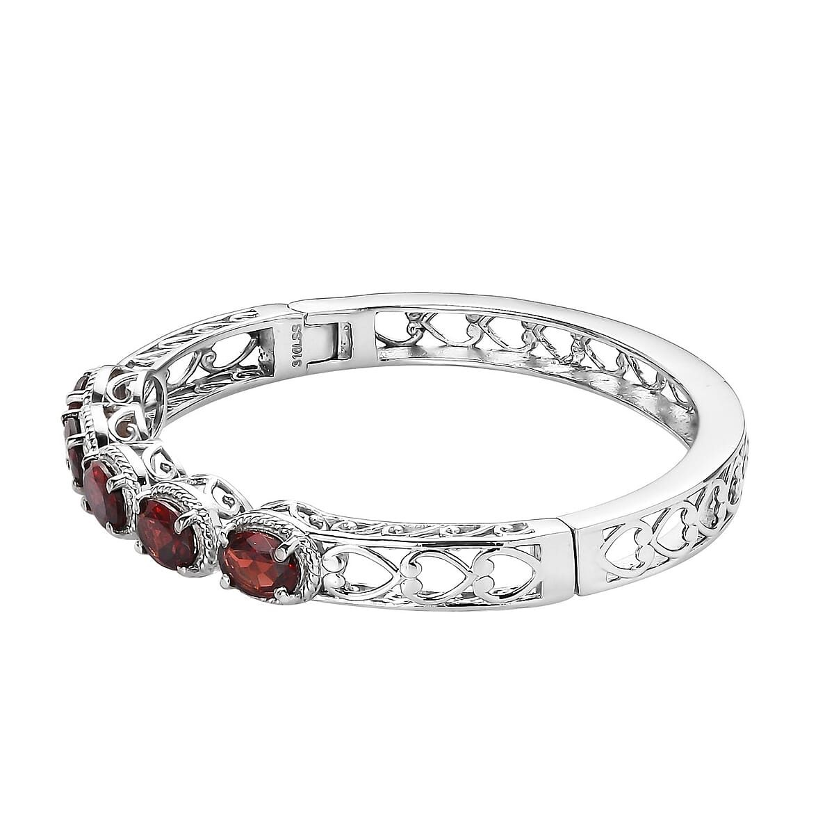 Mozambique Garnet Bangle Bracelet in Stainless Steel (6.50 In) 7.65 ctw | Tarnish-Free, Waterproof, Sweat Proof Jewelry image number 3