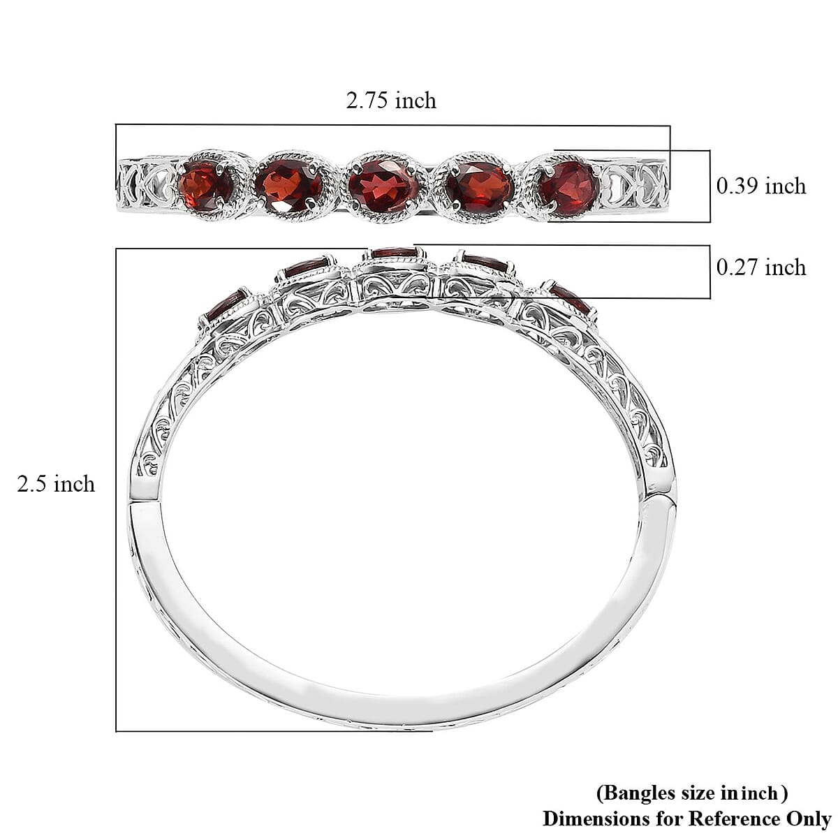 Mozambique Garnet Bangle Bracelet in Stainless Steel (6.50 In) 7.65 ctw | Tarnish-Free, Waterproof, Sweat Proof Jewelry image number 5