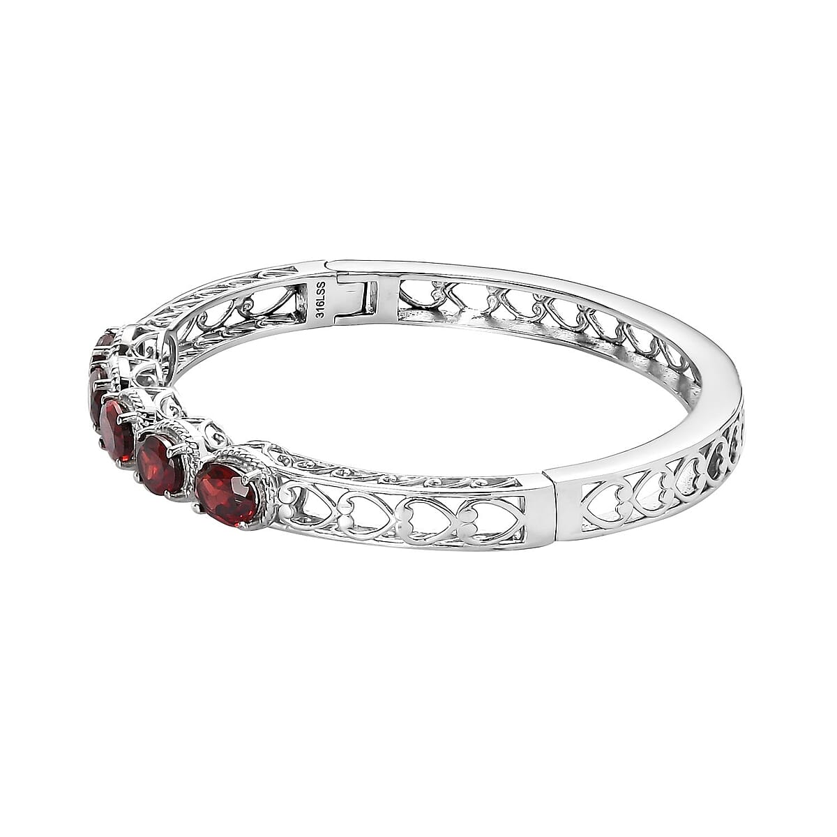Mozambique Garnet Bangle Bracelet in Stainless Steel (7.25 In) 7.65 ctw , Tarnish-Free, Waterproof, Sweat Proof Jewelry image number 3