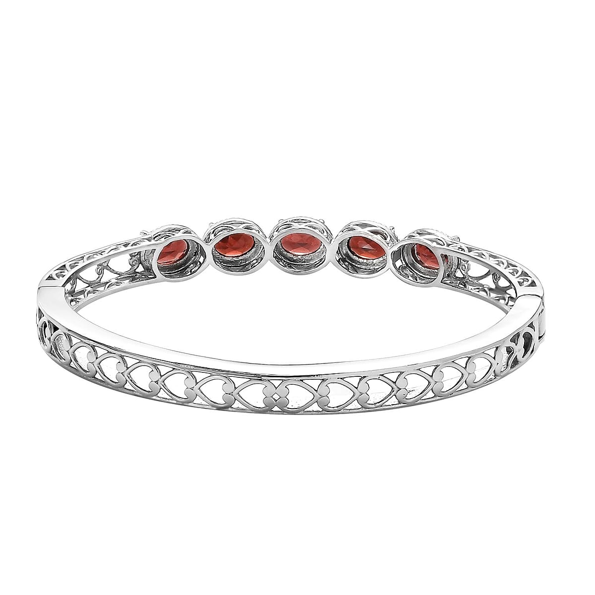 Mozambique Garnet Bangle Bracelet in Stainless Steel (7.25 In) 7.65 ctw , Tarnish-Free, Waterproof, Sweat Proof Jewelry image number 4