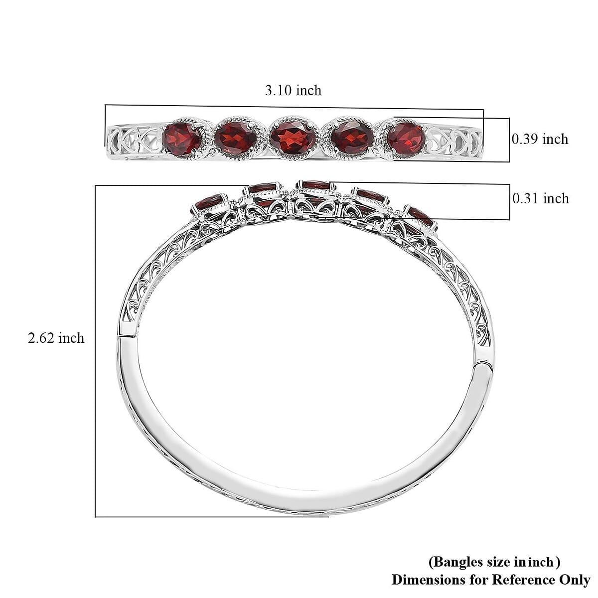 Mozambique Garnet Bangle Bracelet in Stainless Steel (7.25 In) 7.65 ctw , Tarnish-Free, Waterproof, Sweat Proof Jewelry image number 5