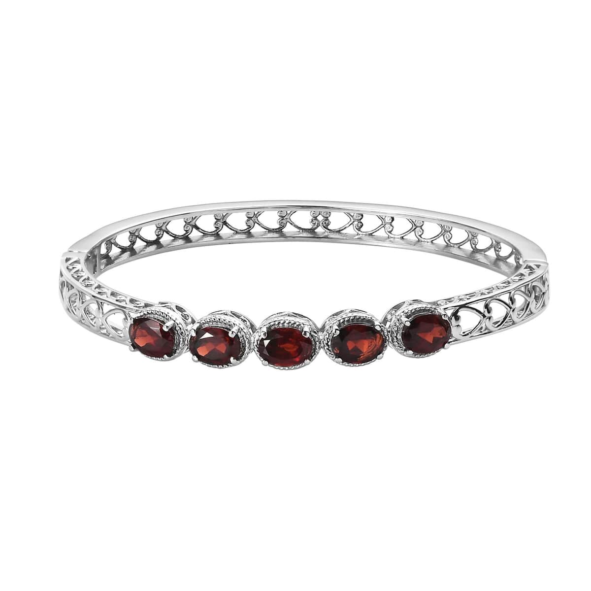 Mozambique Garnet Bangle Bracelet in Stainless Steel (8.00 In) 7.65 ctw | Tarnish-Free, Waterproof, Sweat Proof Jewelry image number 0