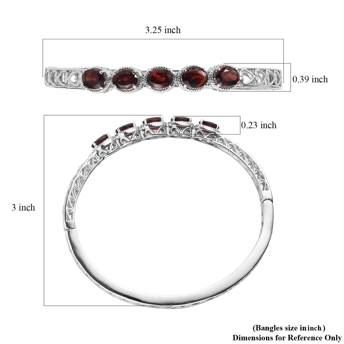 Mozambique Garnet Bangle Bracelet in Stainless Steel (8.00 In) 7.65 ctw | Tarnish-Free, Waterproof, Sweat Proof Jewelry image number 5