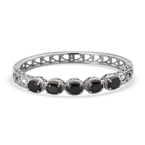 Thai Black Spinel Bangle Bracelet in Stainless Steel (6.50 In) 7.90 ctw | Tarnish-Free, Waterproof, Sweat Proof Jewelry