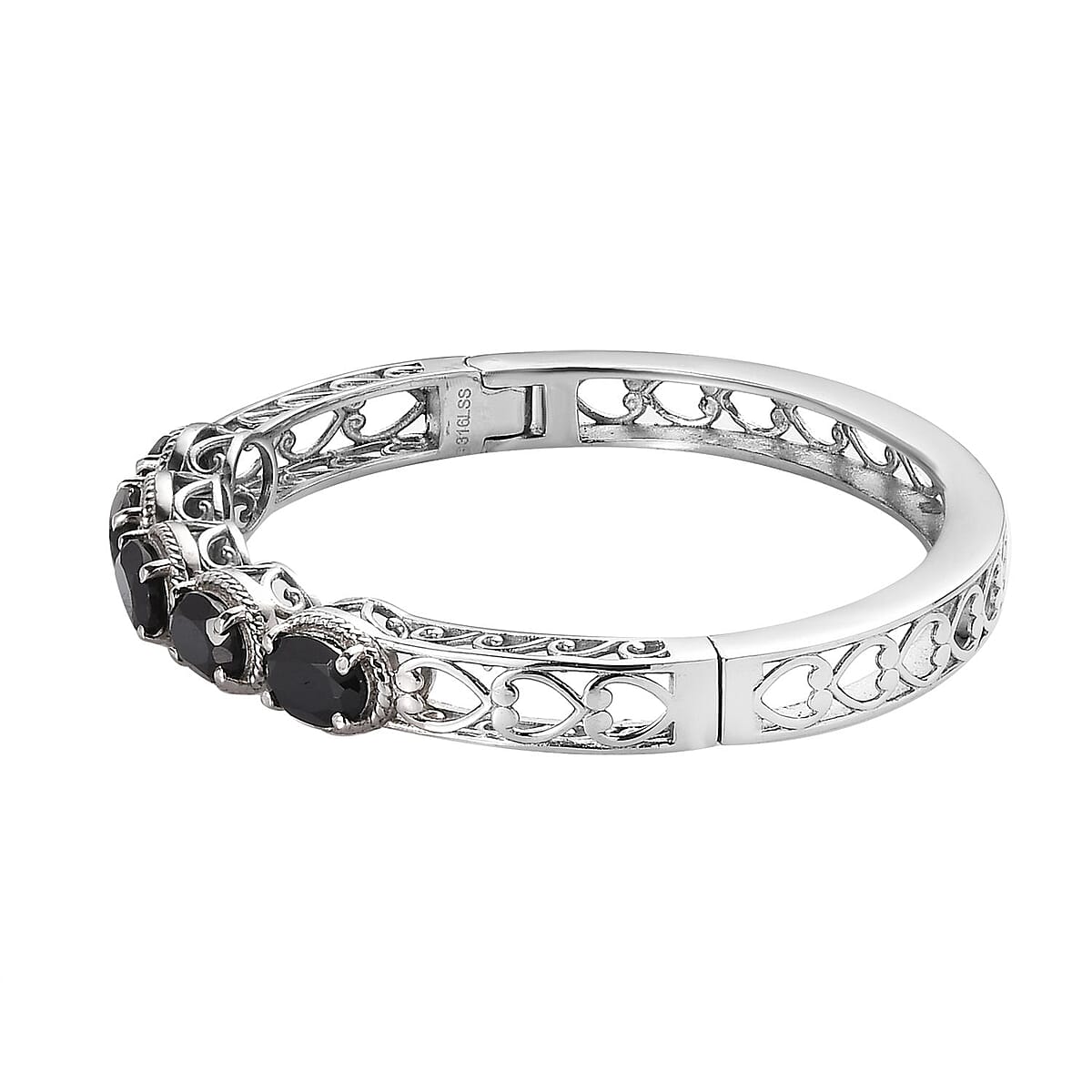 Thai Black Spinel Bangle Bracelet in Stainless Steel (6.50 In) 7.90 ctw | Tarnish-Free, Waterproof, Sweat Proof Jewelry image number 3