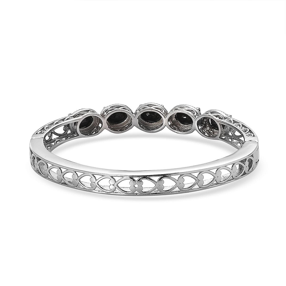 Thai Black Spinel Bangle Bracelet in Stainless Steel (6.50 In) 7.90 ctw | Tarnish-Free, Waterproof, Sweat Proof Jewelry image number 4