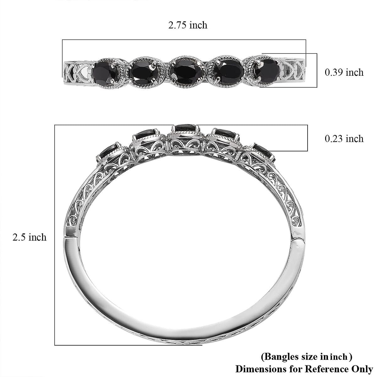 Thai Black Spinel Bangle Bracelet in Stainless Steel (6.50 In) 7.90 ctw | Tarnish-Free, Waterproof, Sweat Proof Jewelry image number 5