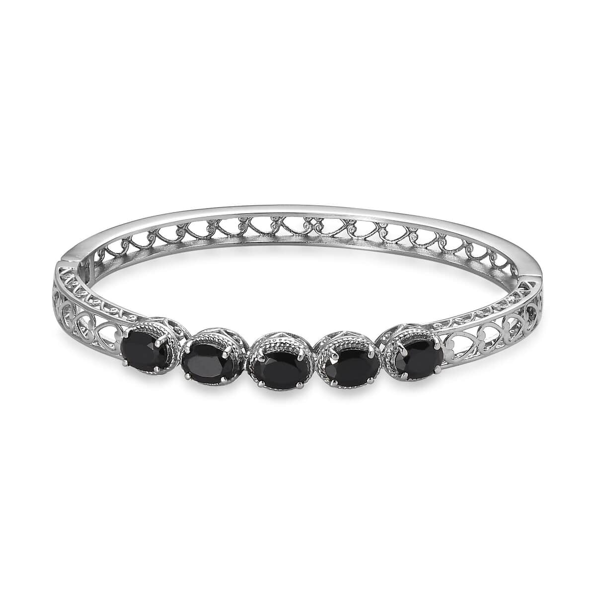 Thai Black Spinel Bangle Bracelet in Stainless Steel (8.00 In) 7.90 ctw | Tarnish-Free, Waterproof, Sweat Proof Jewelry image number 0