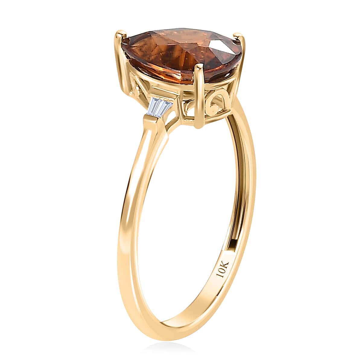 Luxoro 10K Yellow Gold AAA Red Zircon and G-H I3 Diamond Ring 3.00 ctw image number 3
