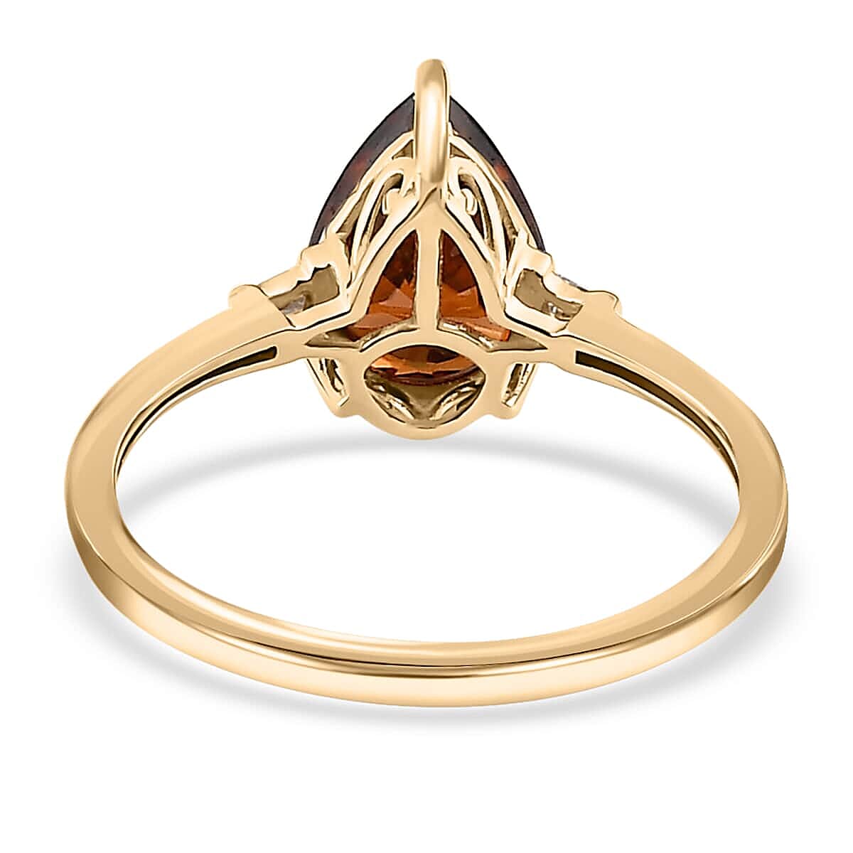 Luxoro 10K Yellow Gold AAA Red Zircon and G-H I3 Diamond Ring 3.00 ctw image number 4