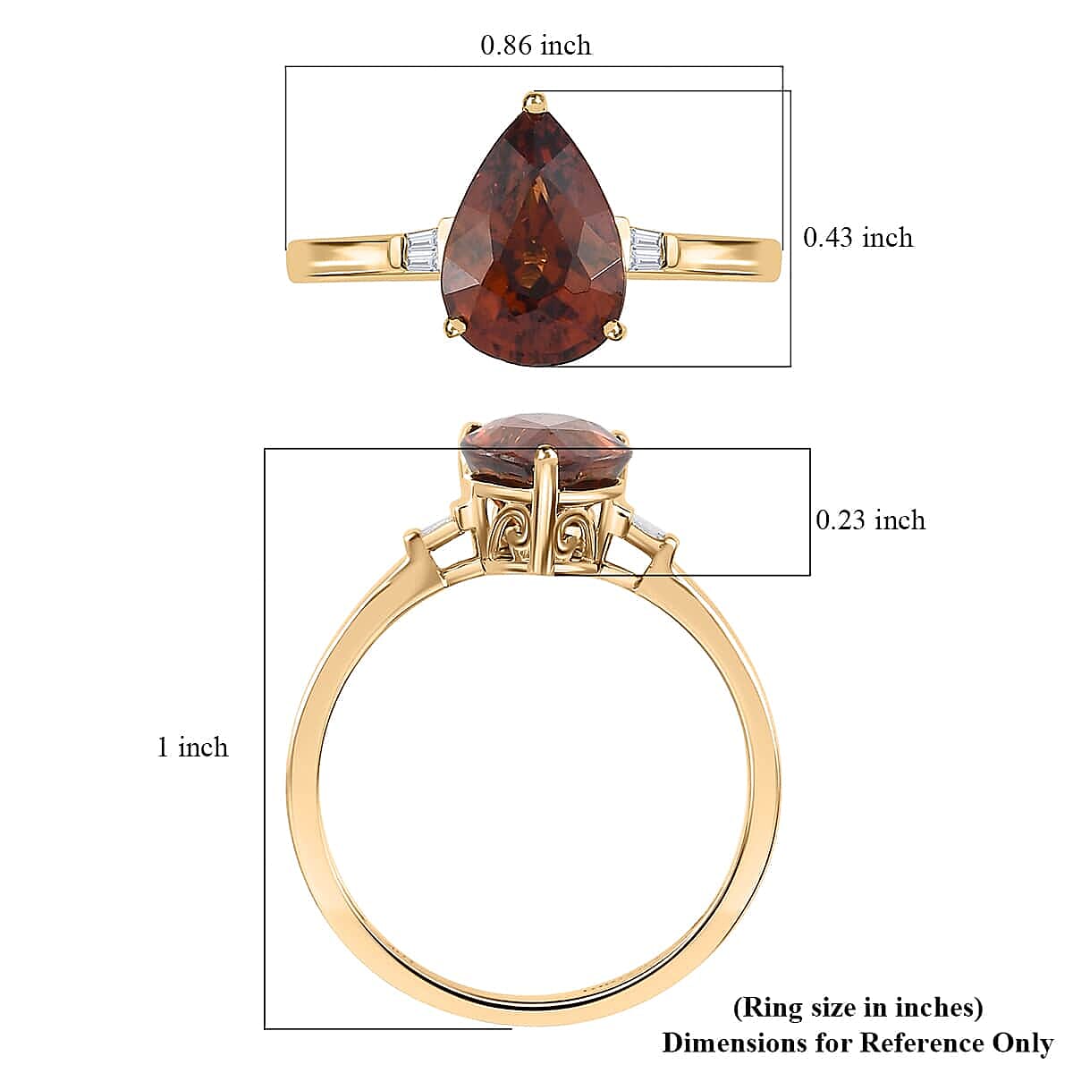 Luxoro 10K Yellow Gold AAA Red Zircon and G-H I3 Diamond Ring 3.00 ctw image number 5