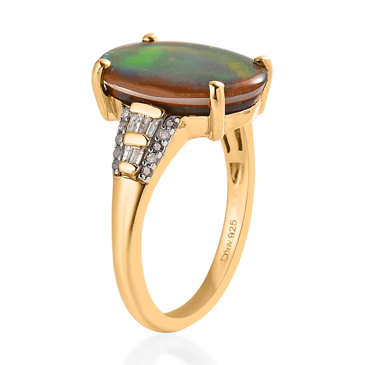 Premium Canadian Ammolite and Diamond Ring in Vermeil Yellow Gold Over Sterling Silver 0.15 ctw image number 3