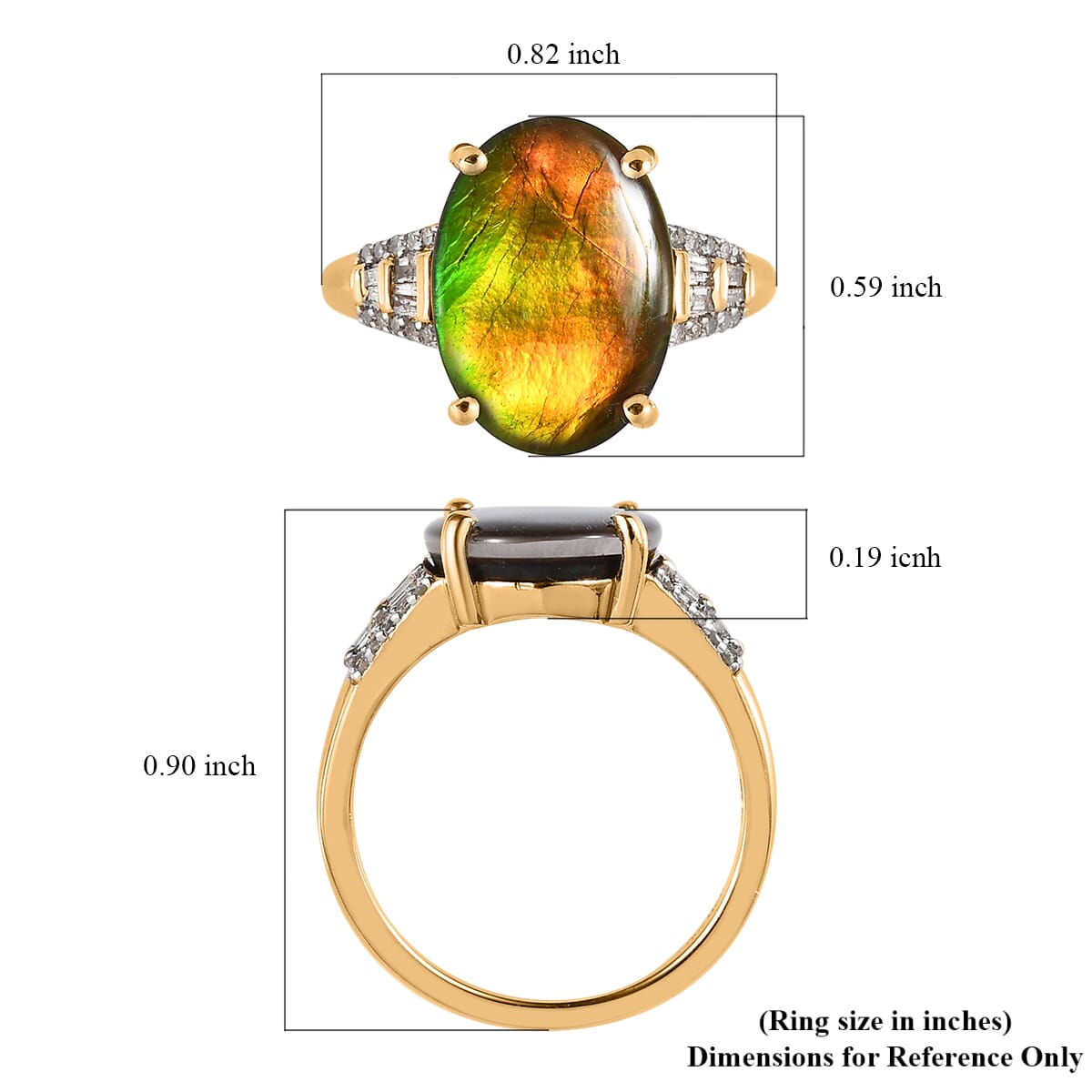 Premium Canadian Ammolite and Diamond Ring in Vermeil Yellow Gold Over Sterling Silver 0.15 ctw image number 5