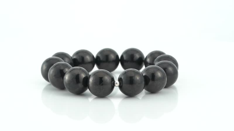 Shungite 15-17mm Beaded Stretch Bracelet n Rhodium Over Sterling Silver 367.00 ctw