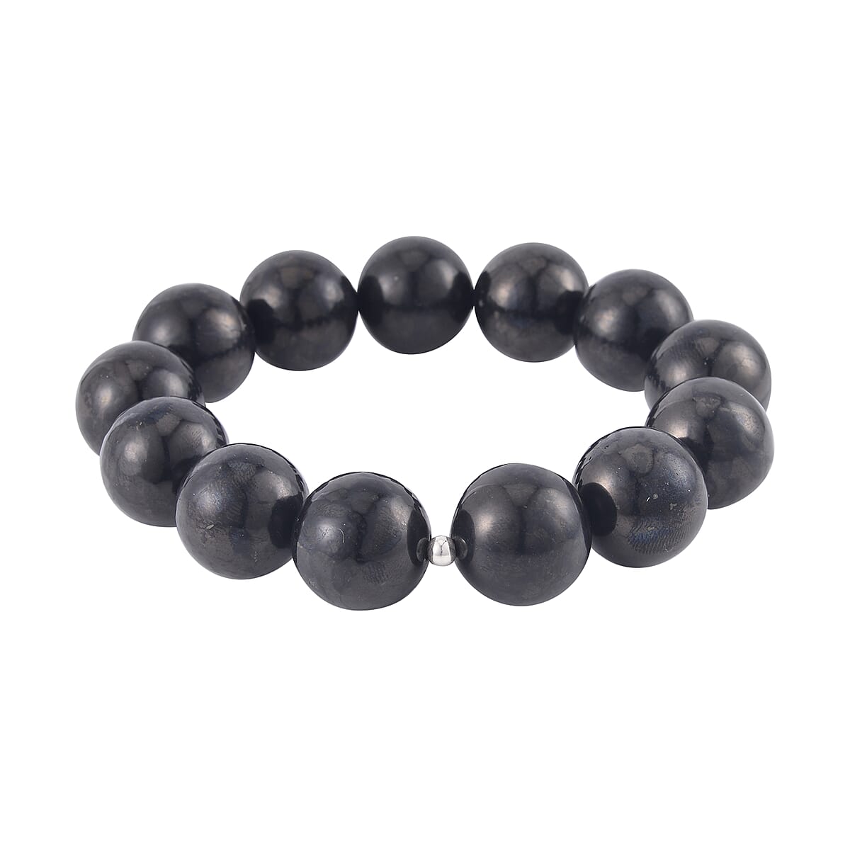 Shungite 15-17mm Beaded Stretch Bracelet n Rhodium Over Sterling Silver 367.00 ctw image number 2