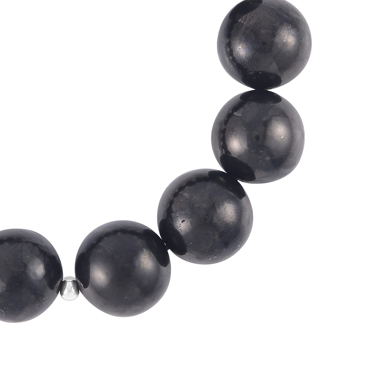 Shungite 15-17mm Beaded Stretch Bracelet n Rhodium Over Sterling Silver 367.00 ctw image number 3