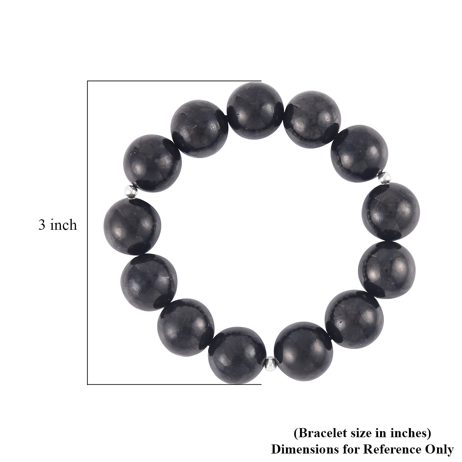 Shungite 15-17mm Beaded Stretch Bracelet n Rhodium Over Sterling Silver 367.00 ctw