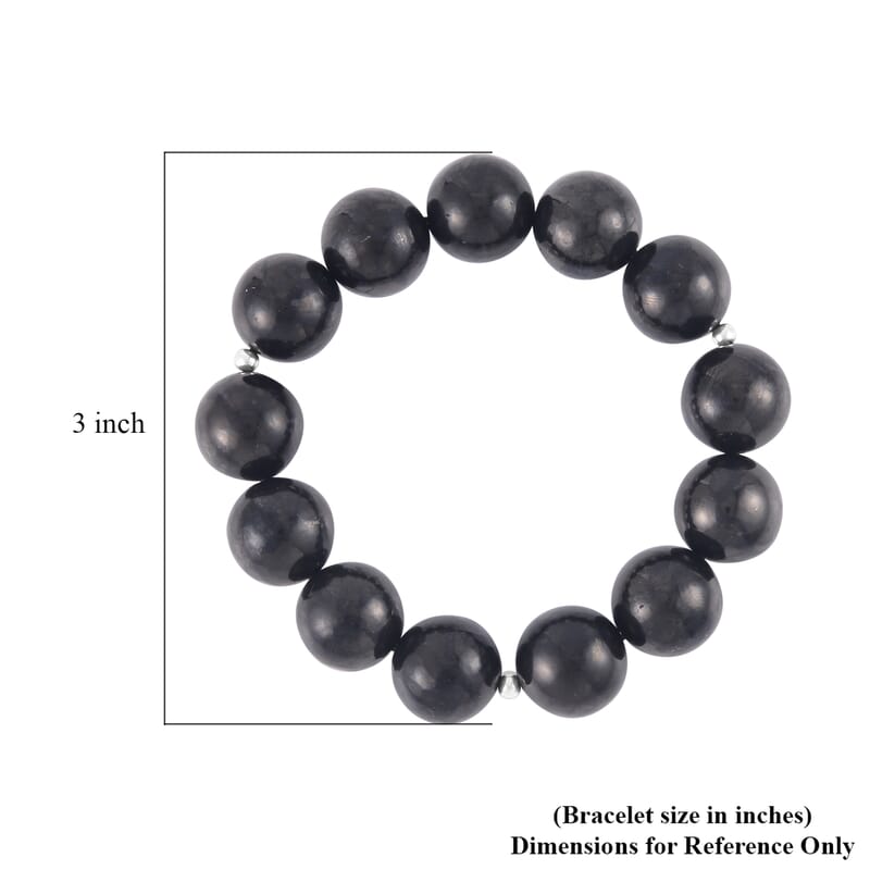 Shungite 15-17mm Beaded Stretch Bracelet n Rhodium Over Sterling Silver 367.00 ctw