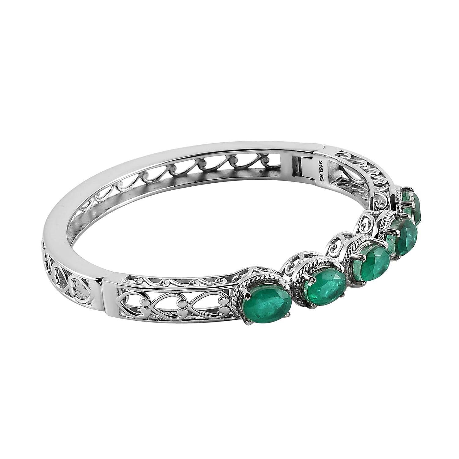 Emeraldine Quartz (Triplet) Bangle Bracelet in Stainless Steel (6.50 In) 8.00 ctw
