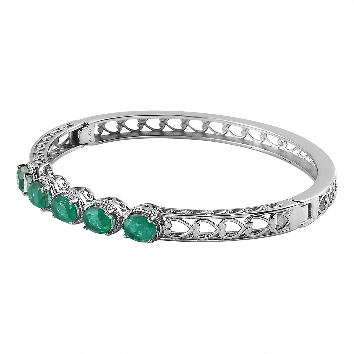 Emeraldine Quartz (Triplet) Bangle Bracelet in Stainless Steel (8.00 In) 8.00 ctw image number 3