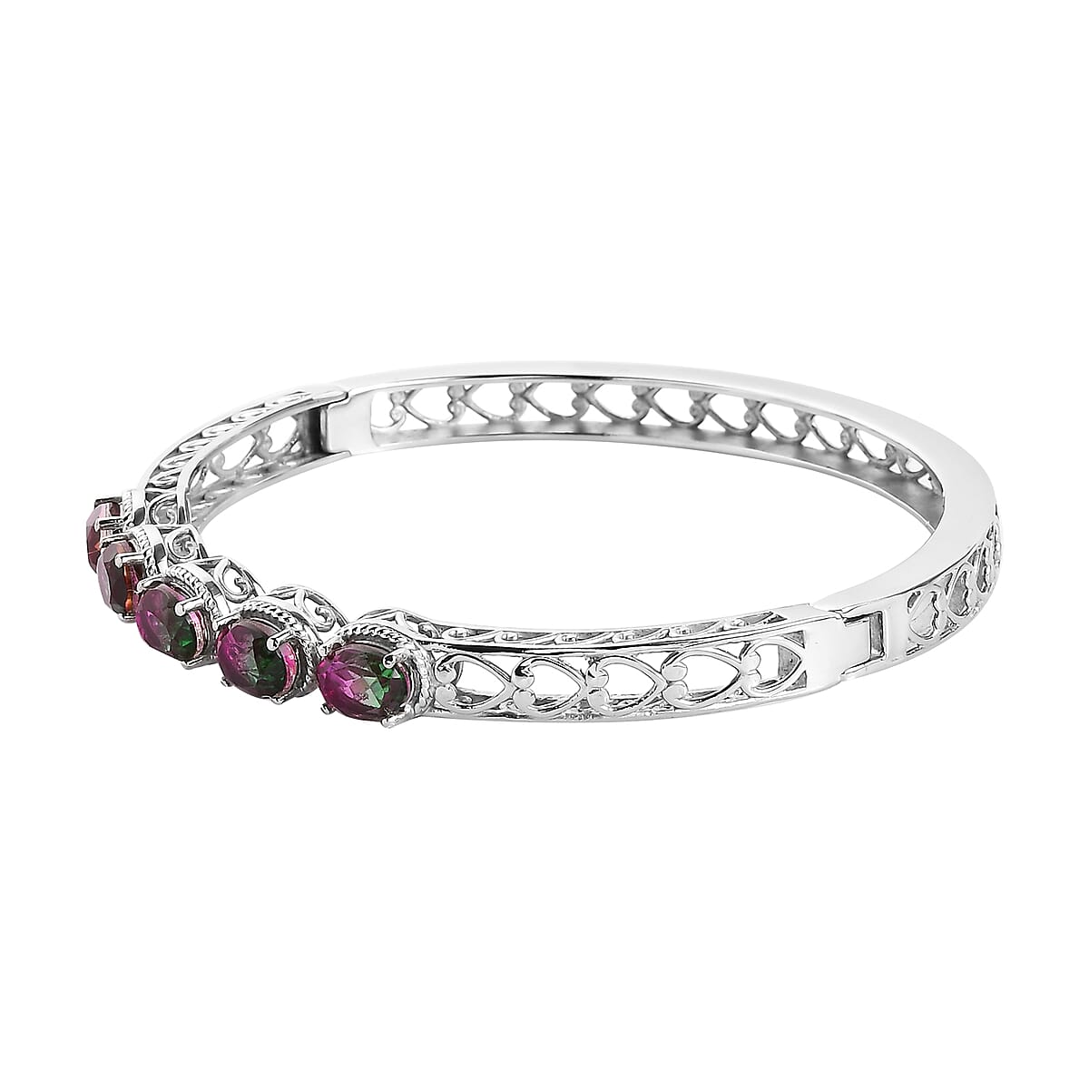 Watermelon Quartz (Triplet) Bangle Bracelet in Stainless Steel (8.00 In) 7.30 ctw image number 3