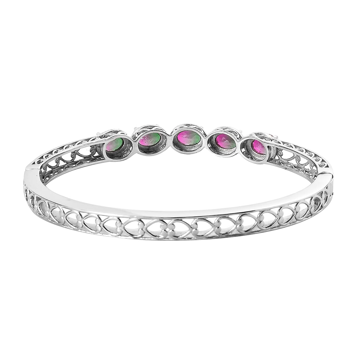 Watermelon Quartz (Triplet) Bangle Bracelet in Stainless Steel (8.00 In) 7.30 ctw image number 4