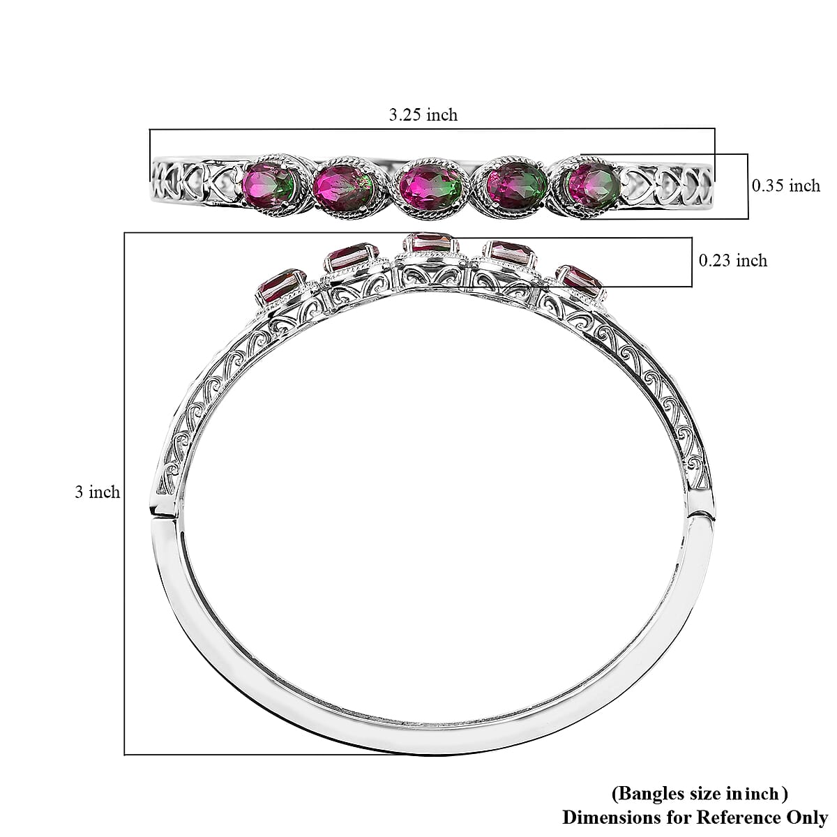 Watermelon Quartz (Triplet) Bangle Bracelet in Stainless Steel (8.00 In) 7.30 ctw image number 5