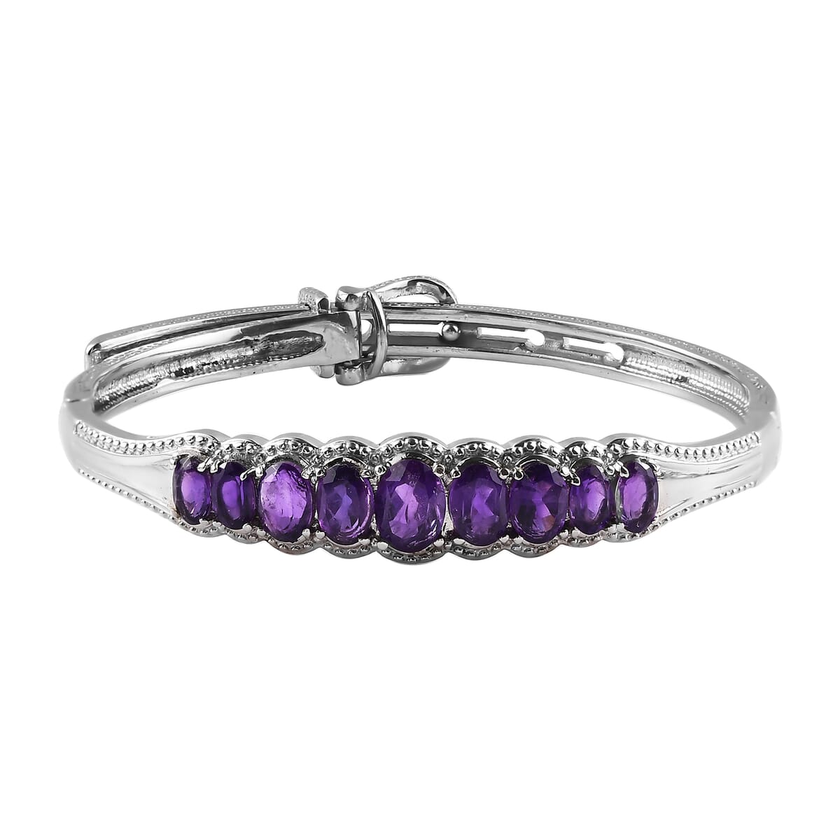 African Amethyst Bangle Bracelet With Adjustable Lock in Stainless Steel (7.25 In) 6.50 ctw image number 0