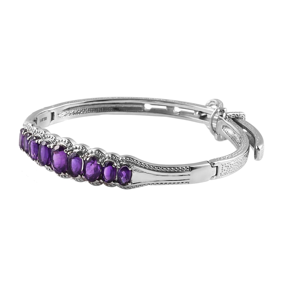 African Amethyst Bangle Bracelet With Adjustable Lock in Stainless Steel (7.25 In) 6.50 ctw image number 3