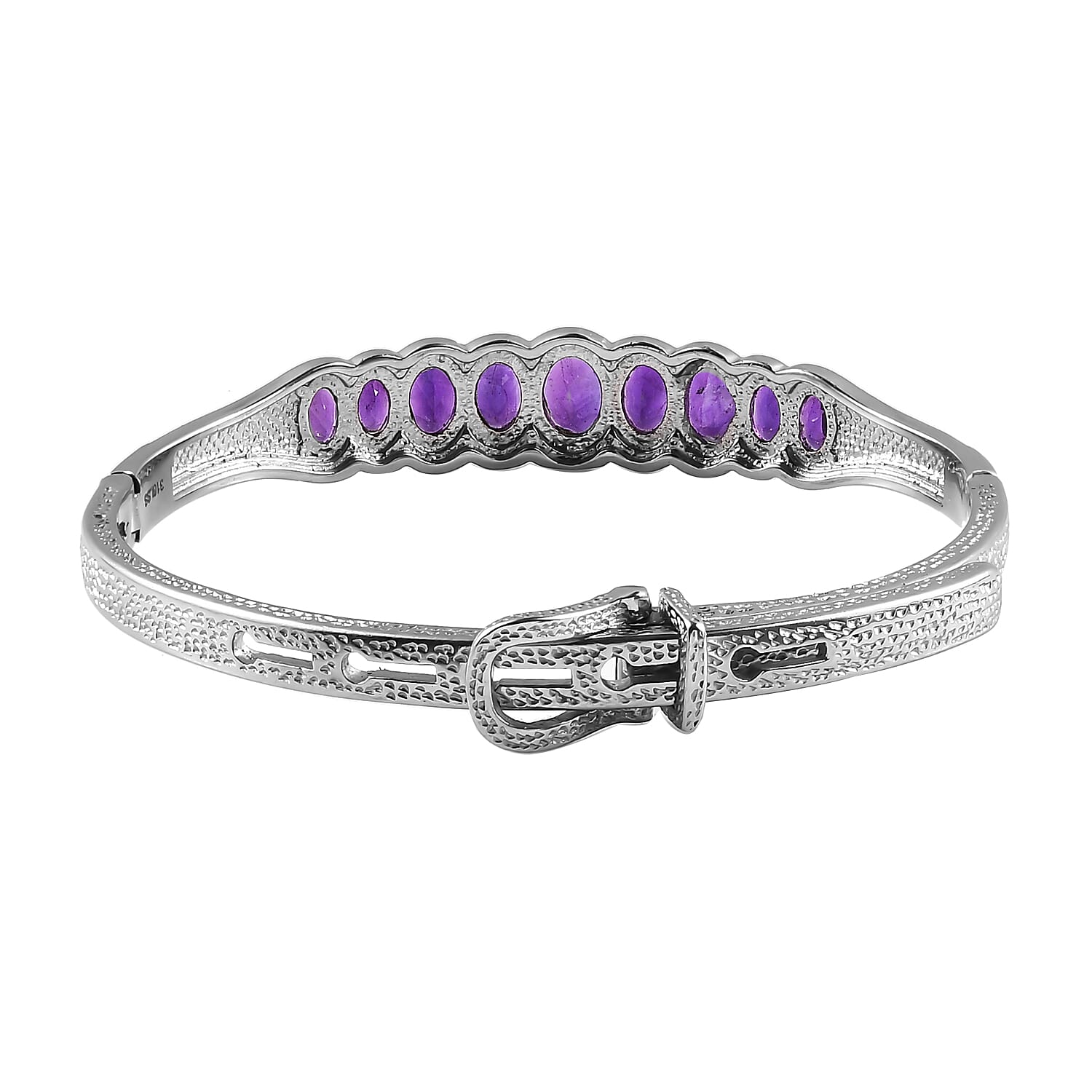 African Amethyst Bangle Bracelet With Adjustable Lock in Stainless Steel (7.25 In) 6.50 ctw