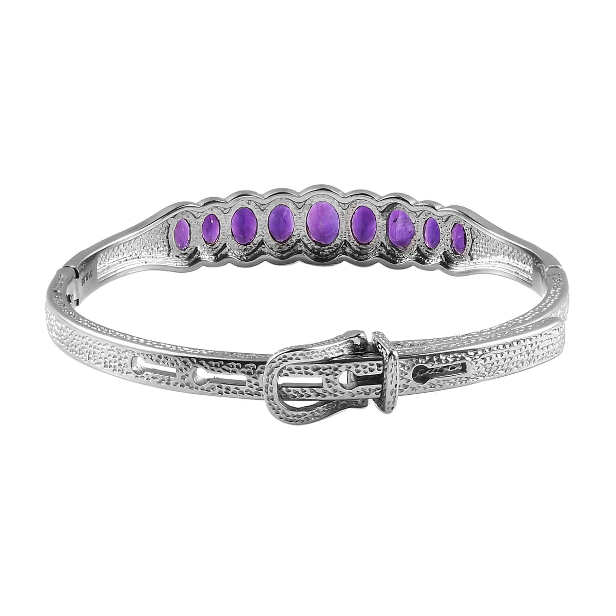 African Amethyst Bangle Bracelet With Adjustable Lock in Stainless Steel (7.25 In) 6.50 ctw image number 4