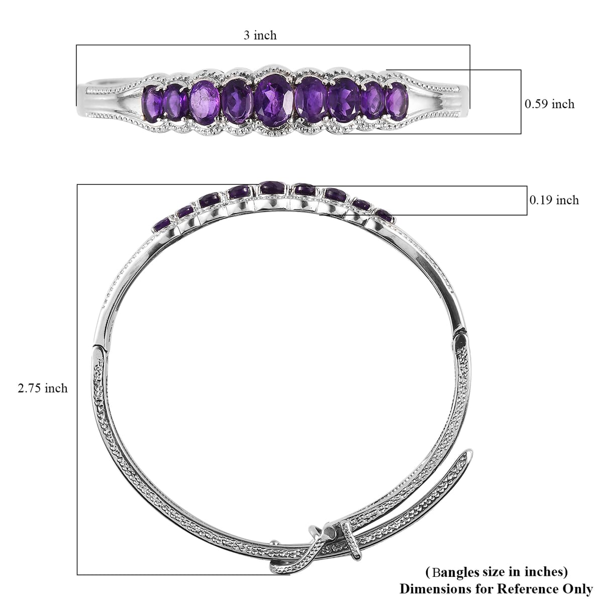 African Amethyst Bangle Bracelet With Adjustable Lock in Stainless Steel (7.25 In) 6.50 ctw image number 5