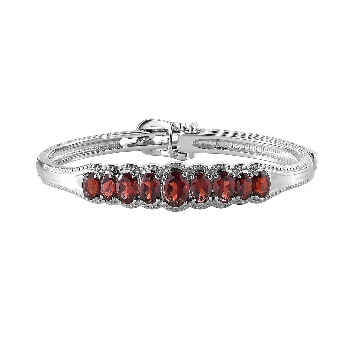 Mozambique Garnet 6.50 ctw Bangle Bracelet With Adjustable Lock in Stainless Steel (7.25 In) image number 0